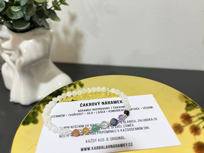 Dámský čakrový náramek s praskaným křišťálem a stříbrem
