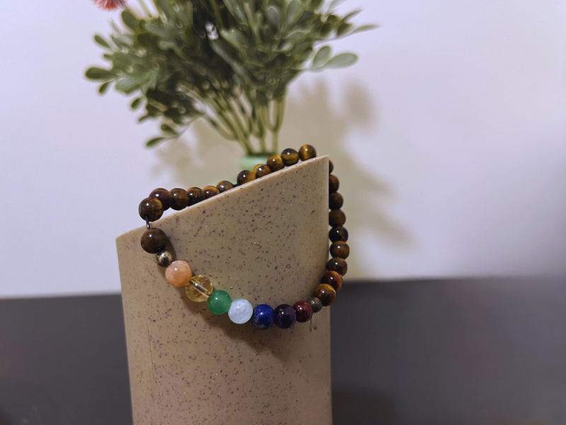 Pánský čakrový náramek Strength – Tygří oko, Pyrit